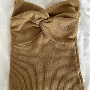 Commense Sweetheart Twist Ribbed Crop Tube Strapless Top (S)